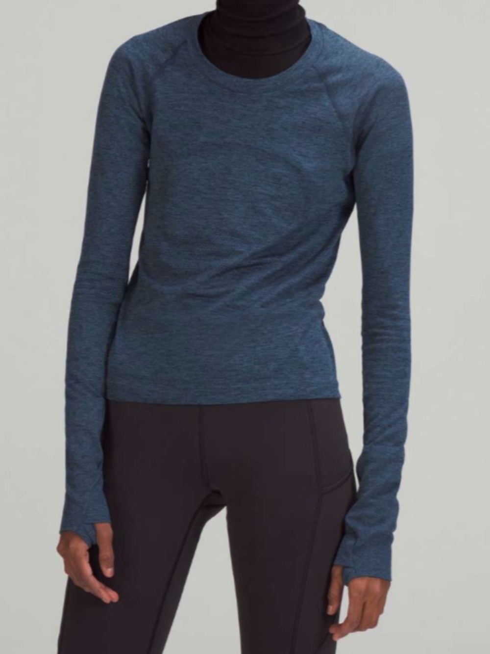 lululemon athletica long sleeve crew top in heathered blue